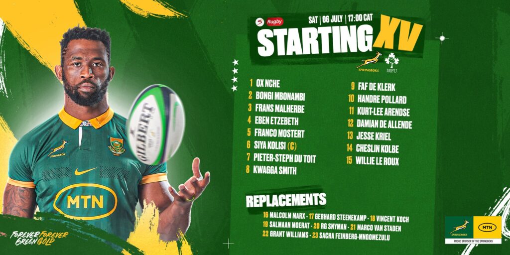 Boks side to Face Ireland
