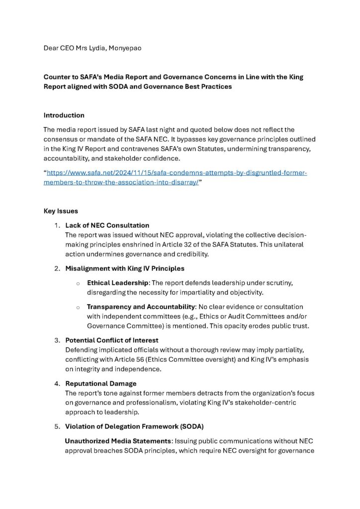 SAFA NEC Members Fed Up At Jordaan 1 ceo response Page 1