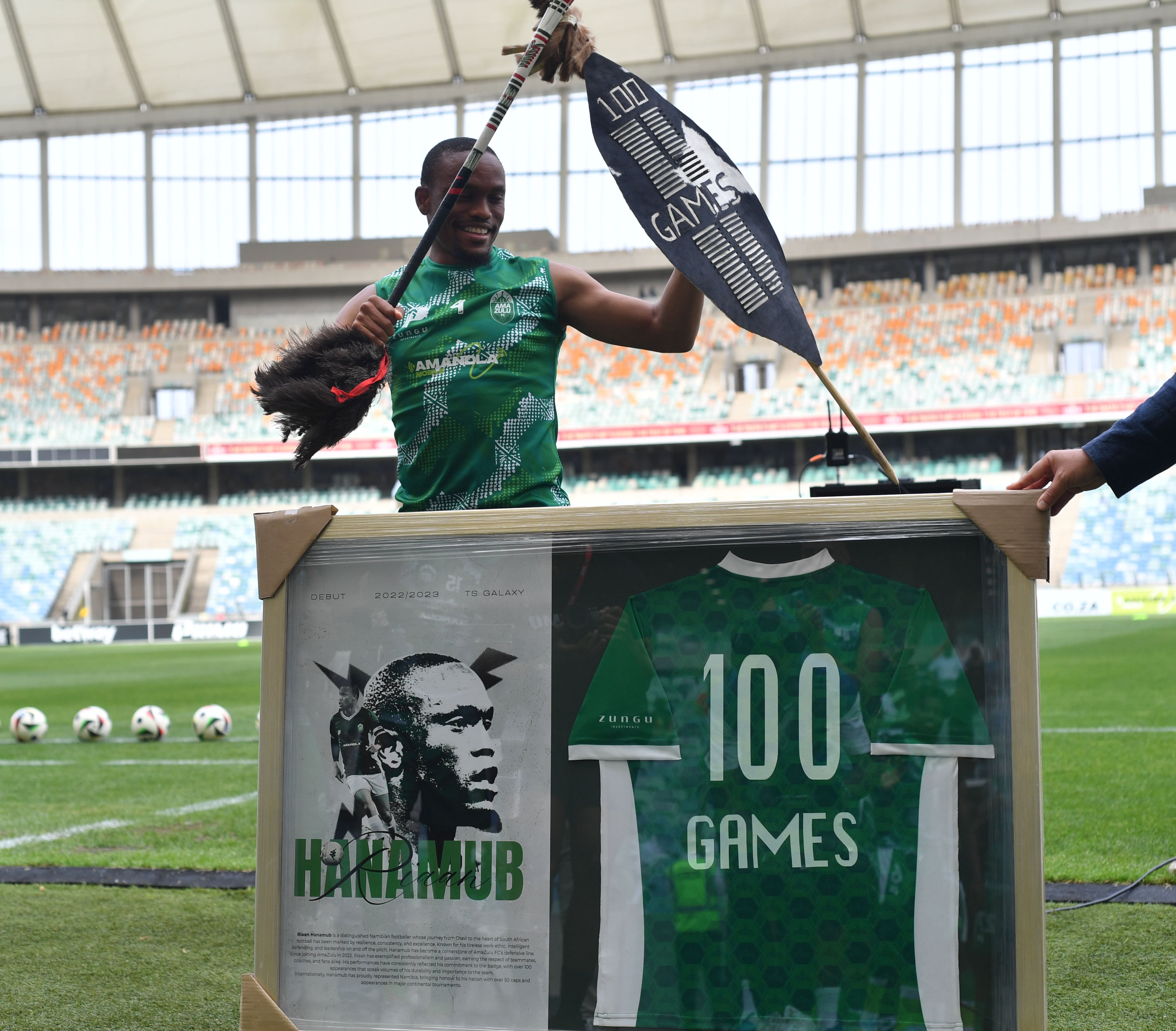 Riaan Hanamub on his 100th match