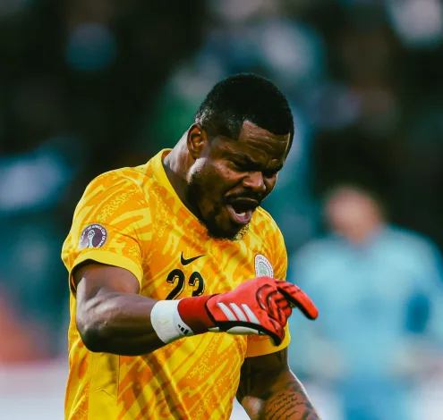 Stanley Nwabali celebrating against Algeria in AFCON quarter finals on 10 January 2026