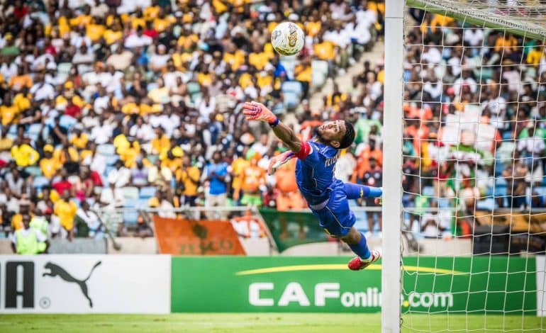 Brandon Petersen making a save against ZESCO