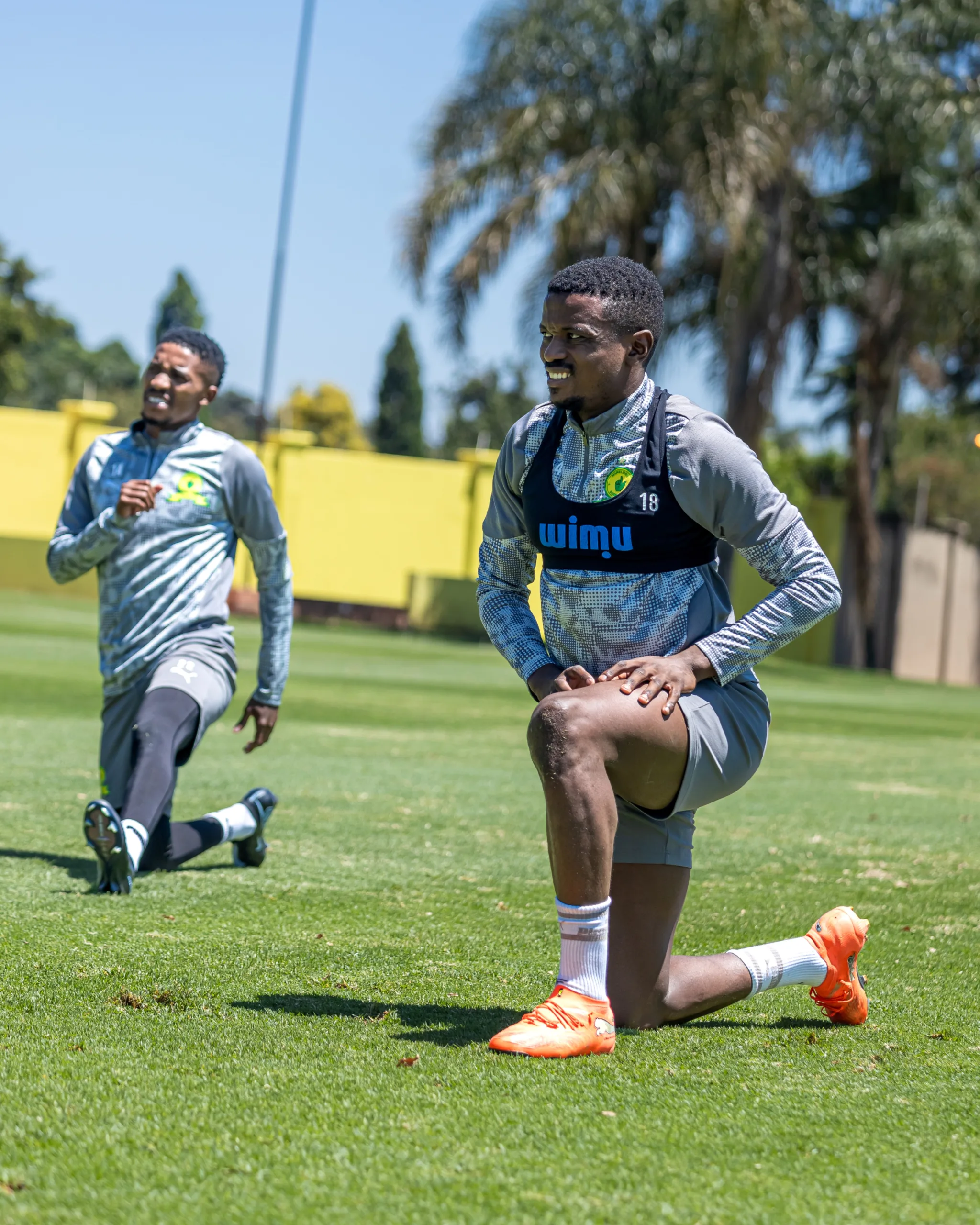 Monnapule Saleng and Teboho Mokoena at training