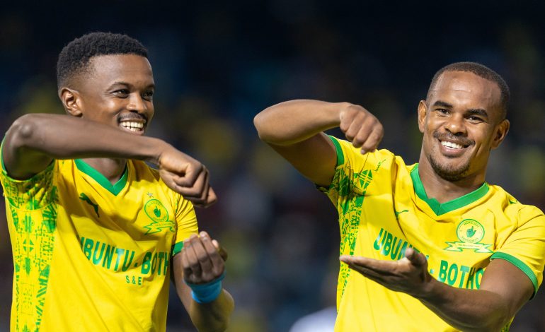 Iqraam Rayners and Teboho Mokoena celebrate