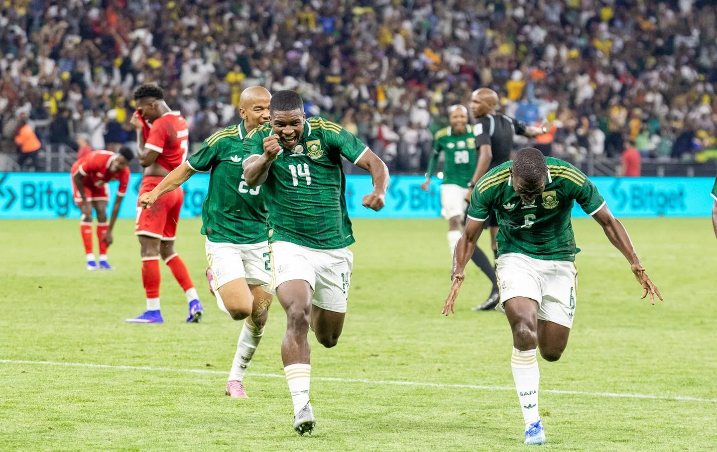 Mbekezeli Mbokazi celebrate a goal agaisnt Panama