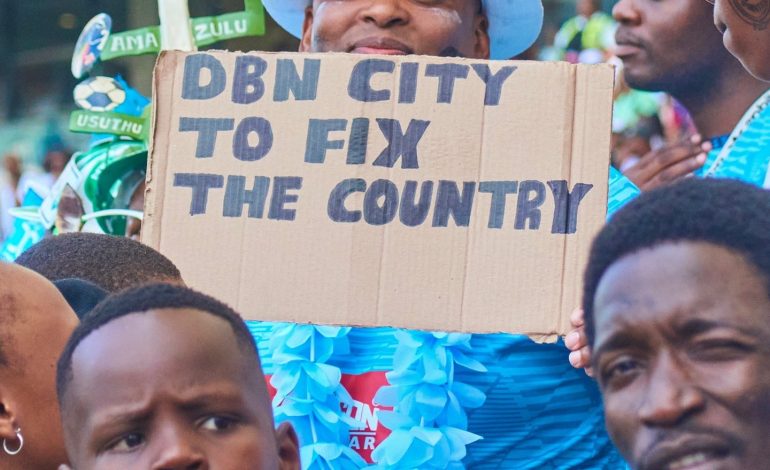 League Title Must Go Down To The Wire - Pitso On Ruining Pirates’ Soweto Title Party 2 Durban City placard by fans against Pirates