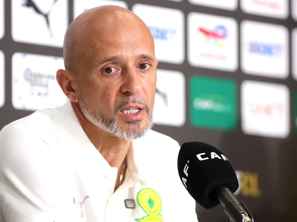 "Sundowns In His Heart" — Cardoso Reacts To Mosimane’s Massive Continental Message 3 Miguel Cardoso at the press conference against FAR Rabat