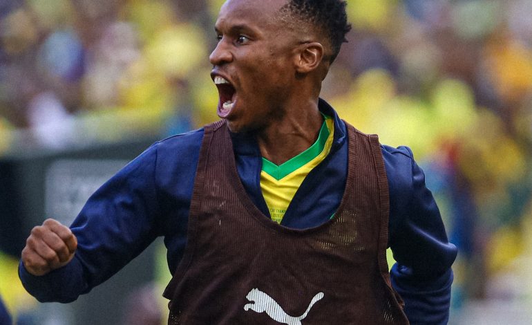 Themba Zwane celebrate against FAR Rabat