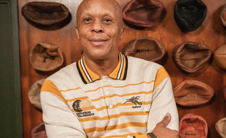 Doctor Khumalo in Old School Bafana jersey