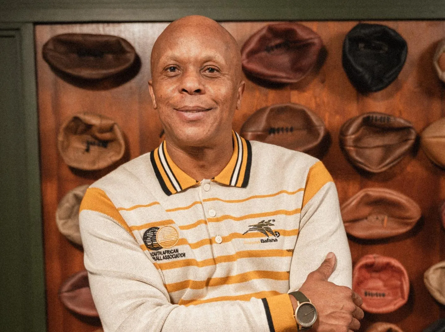 Doctor Khumalo in Old School Bafana jersey