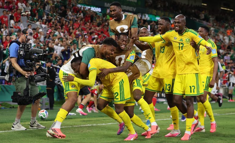 Thapelo Maseko celebrate the winning goal against South Korea