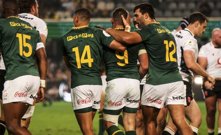 Erasmus Reveals Unorthodox 'Split Squad' Masterplan After Springboks Nil Wales 2 Aphelele Fassi, Jaco Williams, Cobus Reinach, and Damian de Allende against Wales