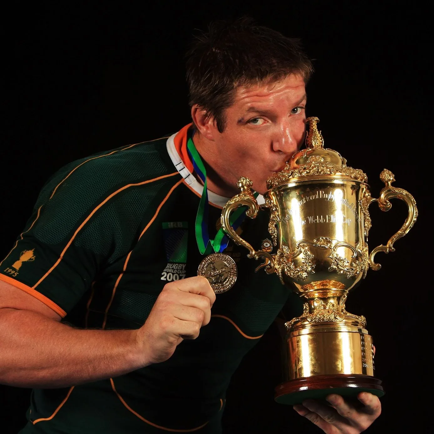Bakkies Botha with a World Cup trophy
