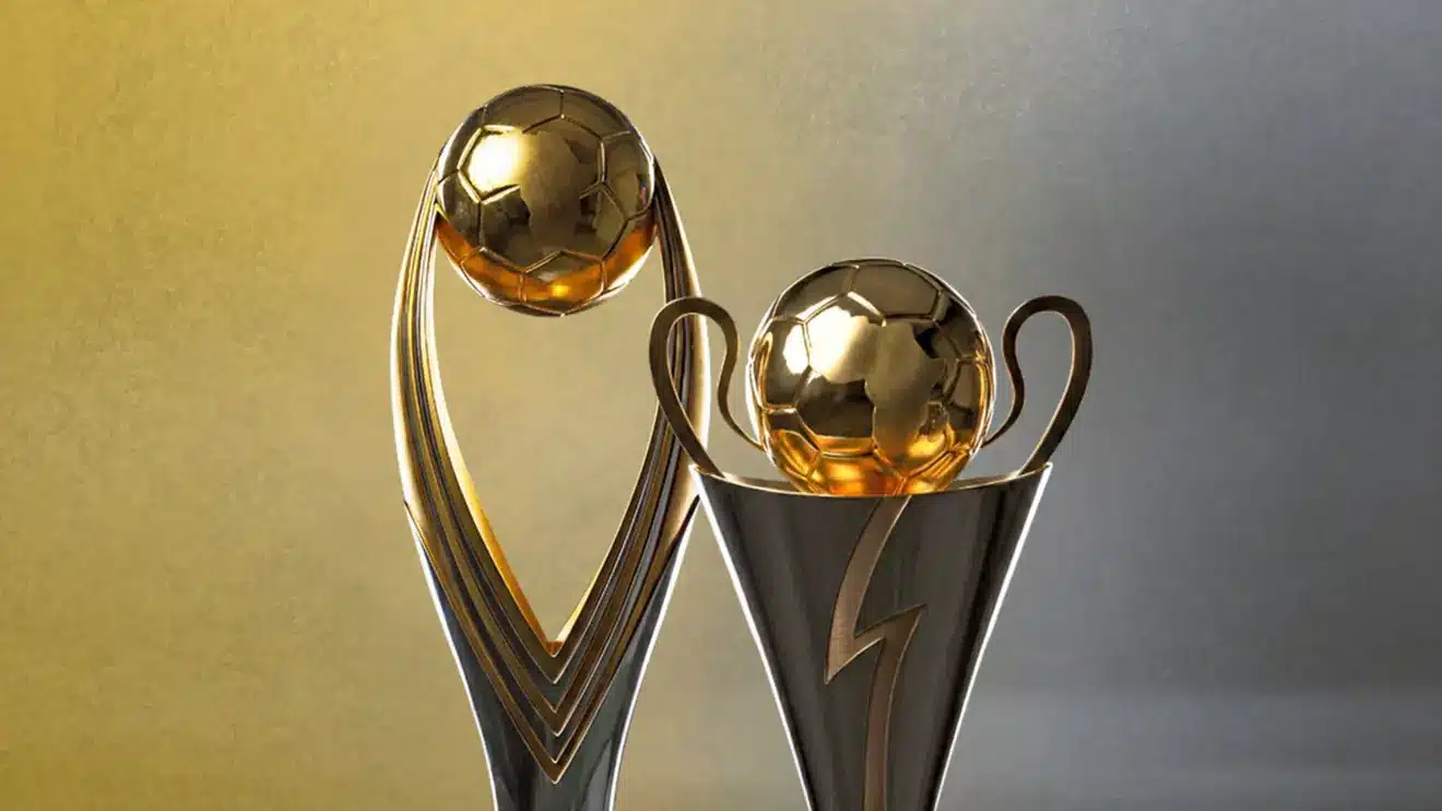 CAF Champions League and Confed Cup trophies