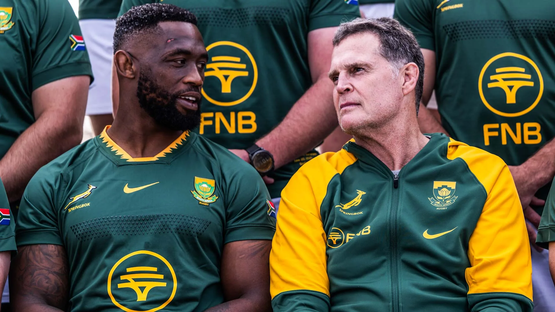 Siya Kolisi and Rassie Erasmus ahead of England