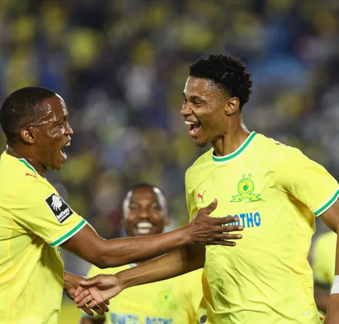 Khoza Acknowledges Fan Frustration As Sundowns Target MTN8 Glory 1 Grant Kekana and Malibongwe Khoza celebrate against Gallants