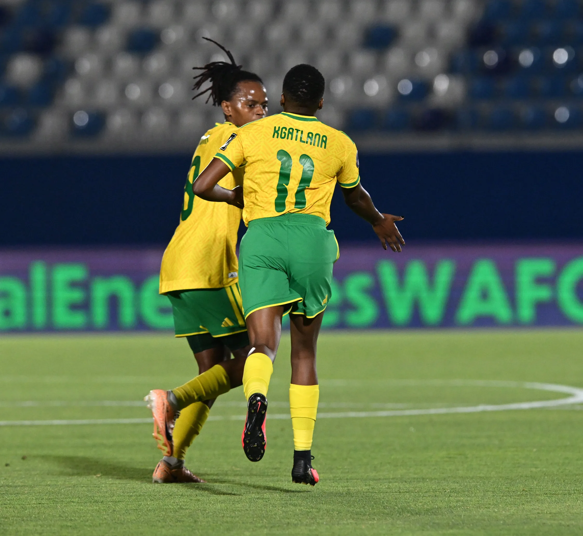 Thembi Kgatlana celebrate with Hildah Magaia