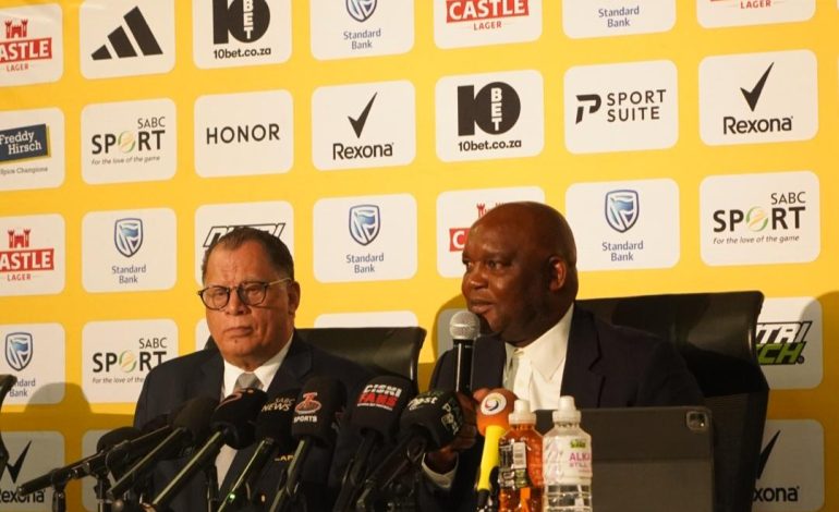 Danny Jordaan and Pitso Mosimane at the press conference