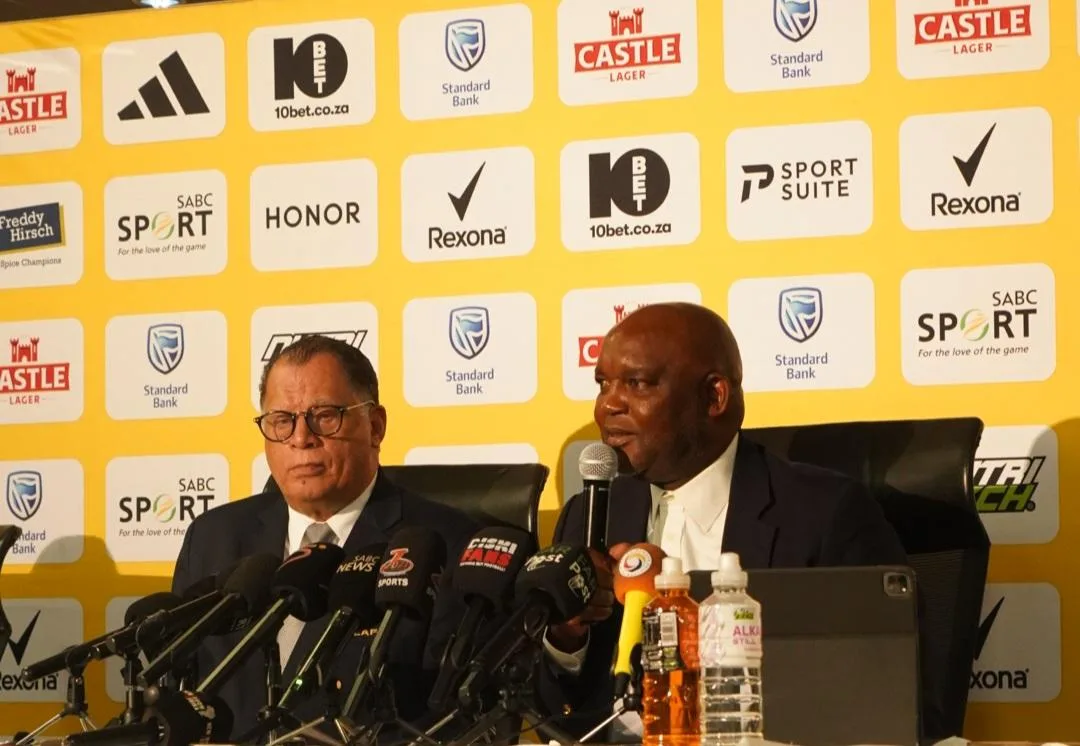 Danny Jordaan and Pitso Mosimane at the press conference