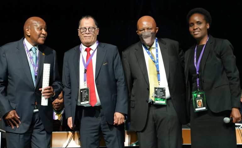 Kaizer Motaung, Danny Jordaan, Irvin Khoza, Lydia Monyepao at the congress