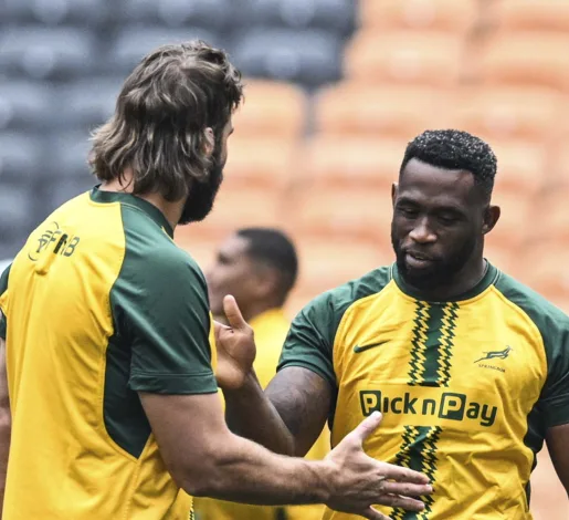 "Giving Our Best Is Saying Thank You": Kolisi's Emotional Soweto Tribute Ahead Of All Blacks Clash 1 Lood de Jager and Siya Kolisi at FNB Stadium