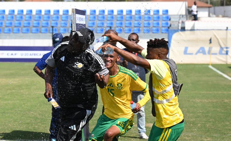 Mdaka Hails Amajita’s Thrilling Comeback Victory Over Zambia 2 Raymond Mdaka splashed with water against Zambia