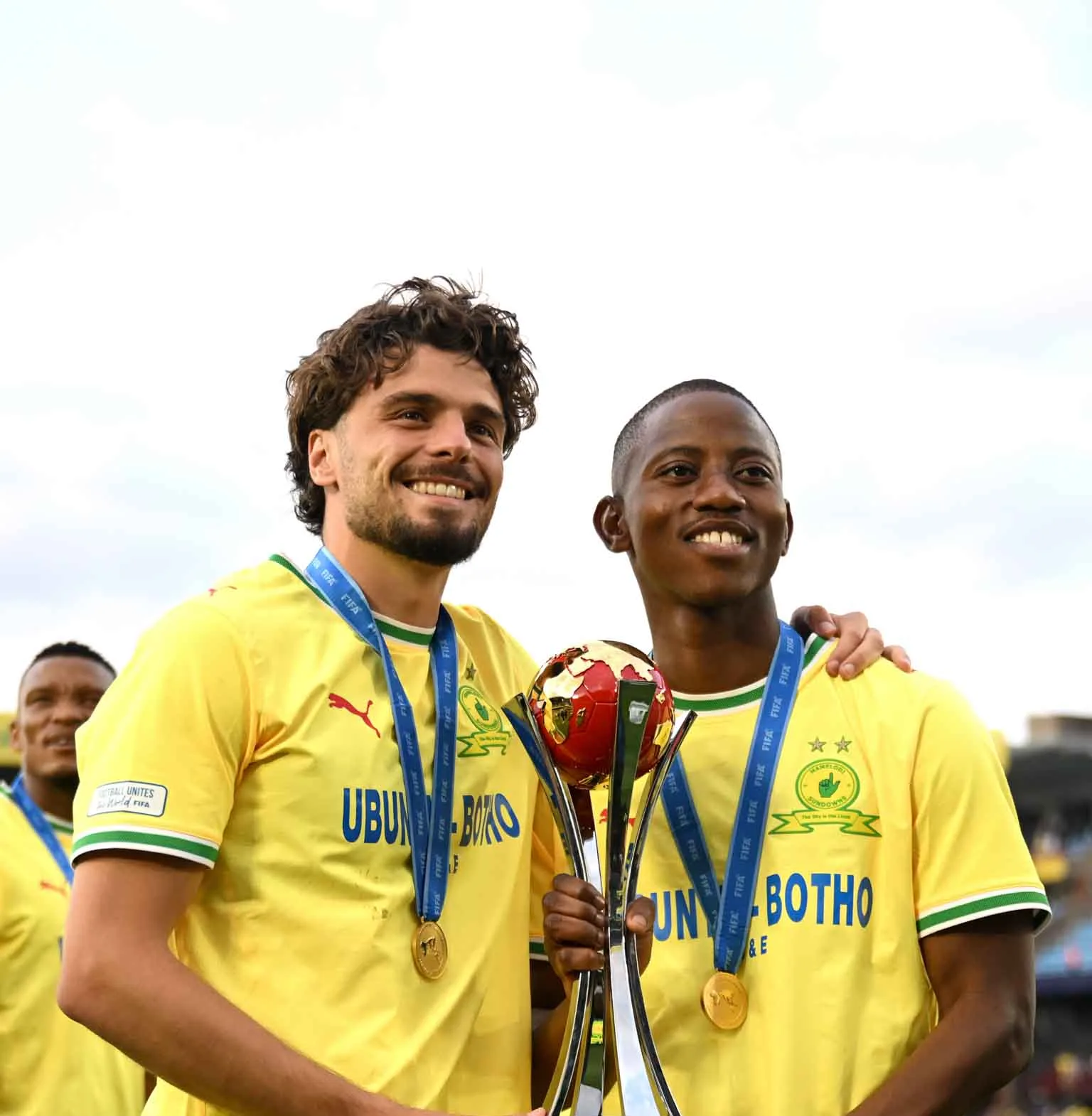Thabo Cele and Nuno Santos with FIFA cup