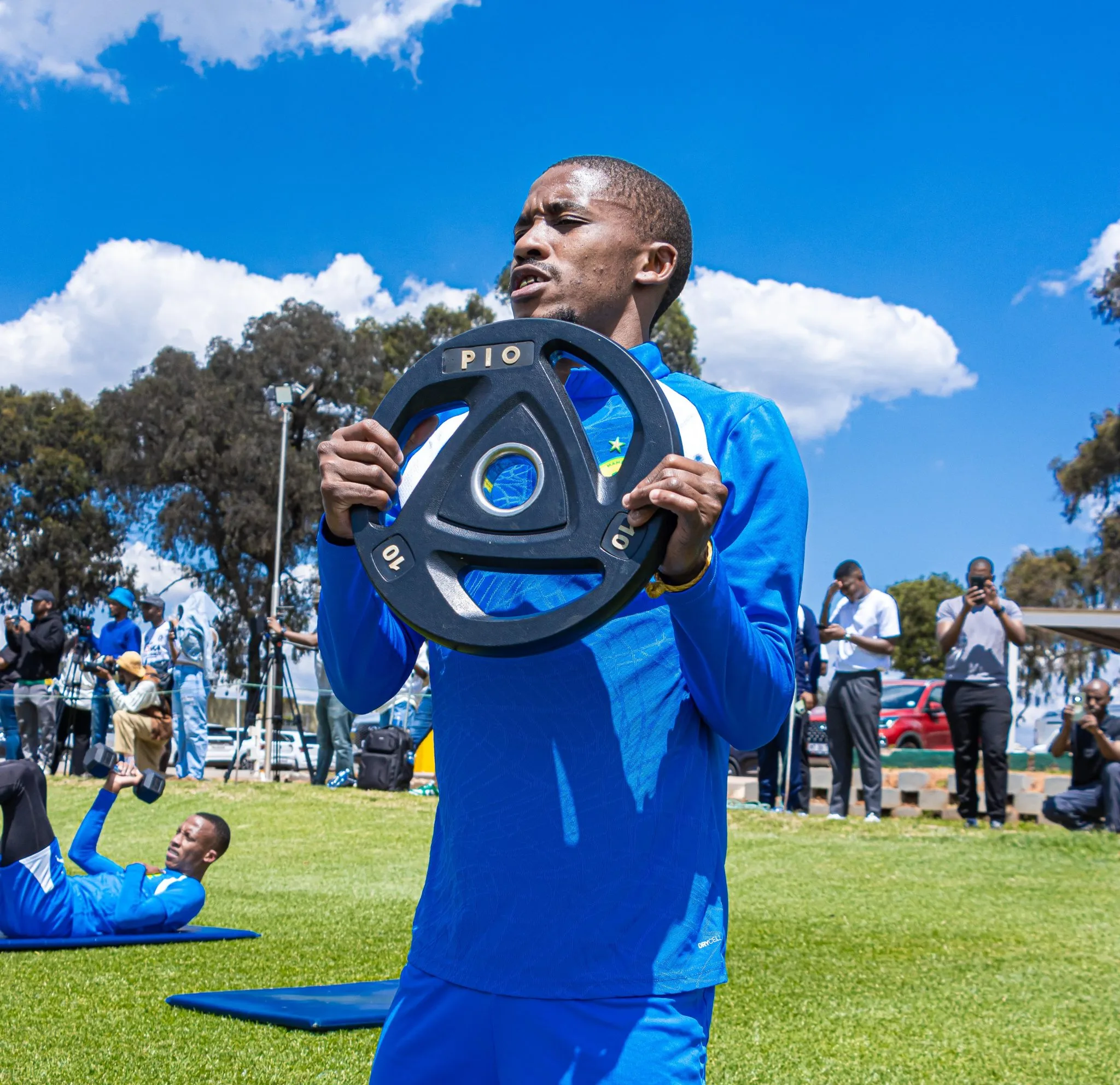 Monnapule Saleng weight lifting at Sundowns