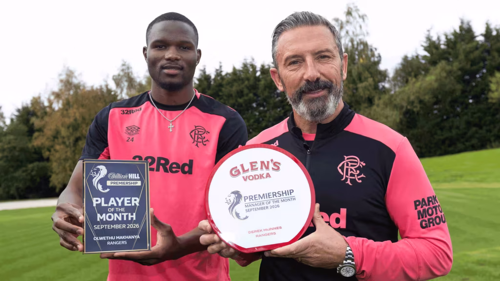 Olwethu Makhanya and Derek McInnes with the Scottish awards